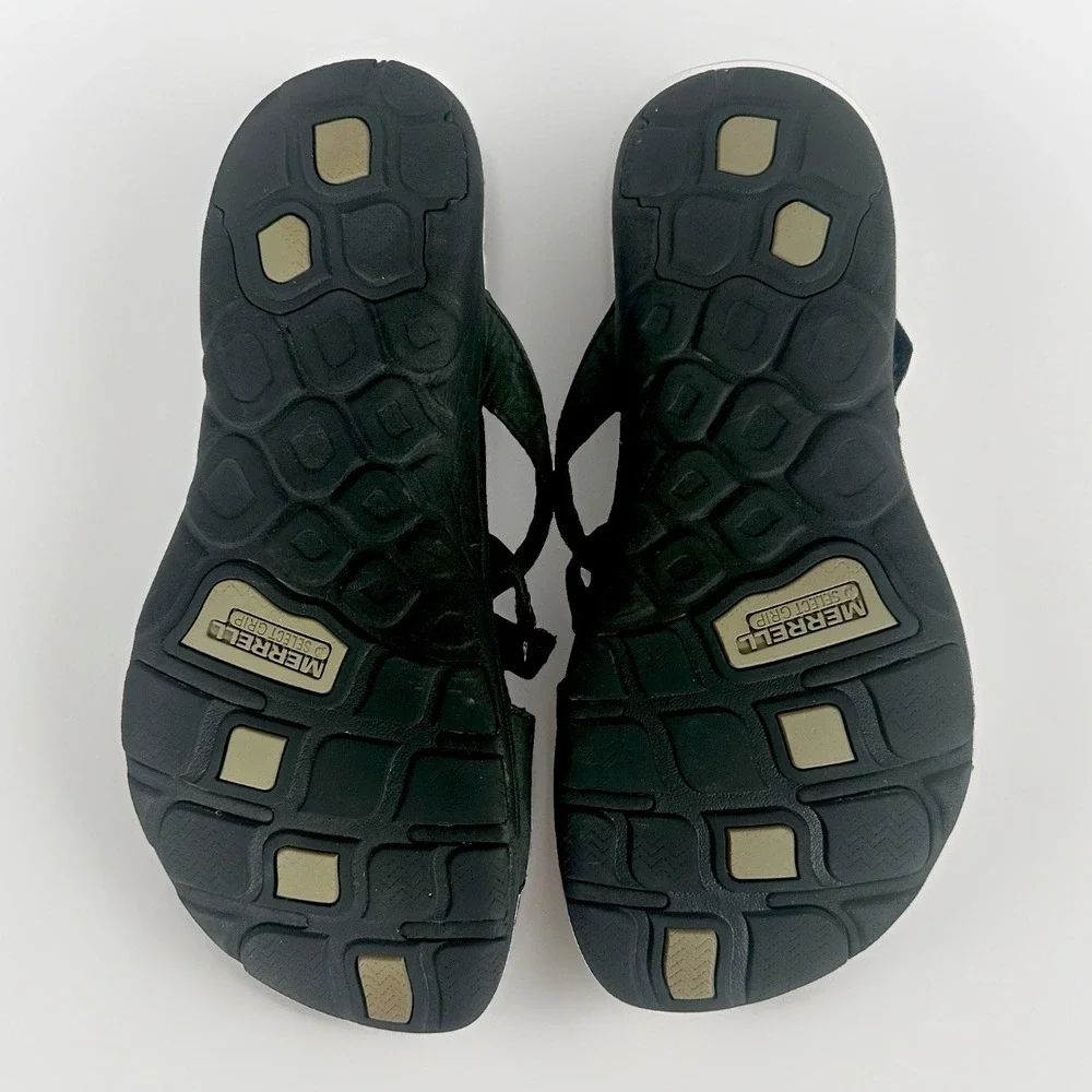 Merrell Womens 10 Black Leather Sport Sandals Adjustable Strap Comfort Walking